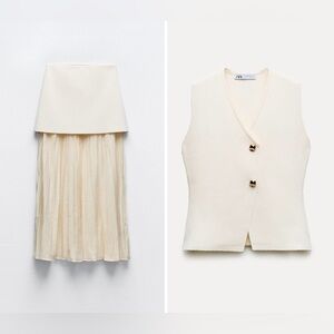 Zara Set Mixed Pleted Knit Skirt Size M / Knit Golden Top Size L